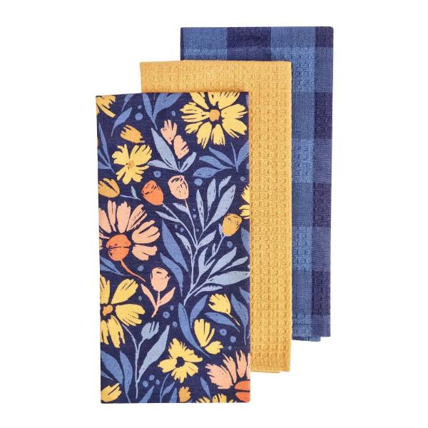 3 Pack Dusty Blue Multicolour Millie Tea Towel - 50cm x 70cm