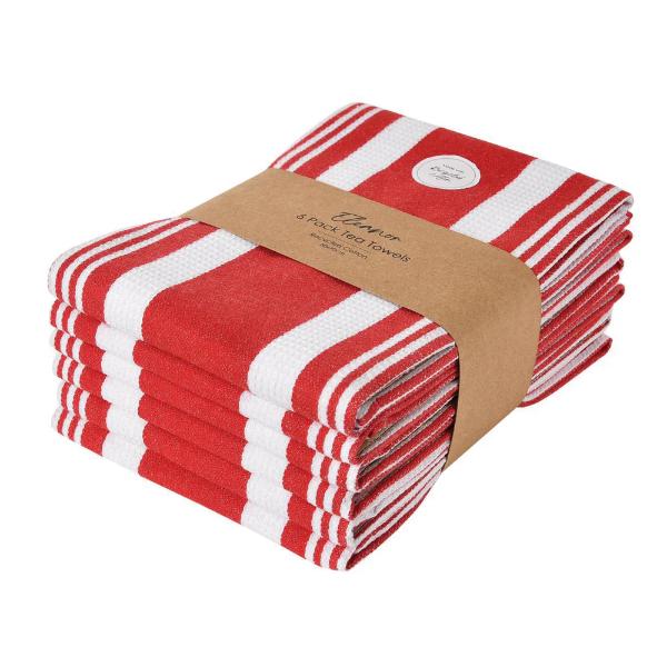 6 Pack Red Eleanor Tea Towel - 50cm x 70cm