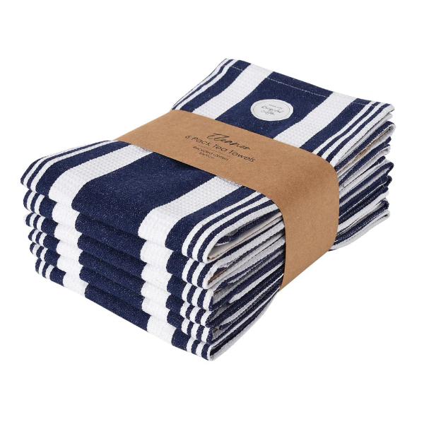 6 Pack Navy Eleanor Tea Towel - 50cm x 70cm