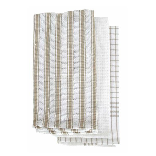 3 Pack Taupe Gardenia Tea Towels - 50cm x 70cm