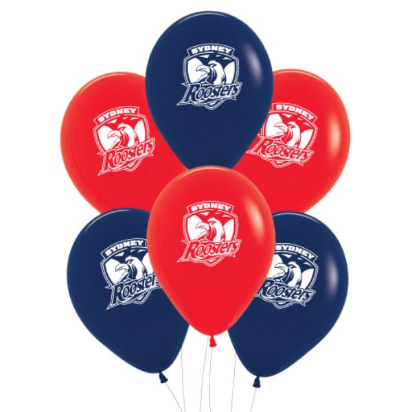 6 Pack NRL Roosters Balloons - 30cm