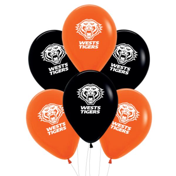 6 Pack NRL West Tigers Balloons - 30cm