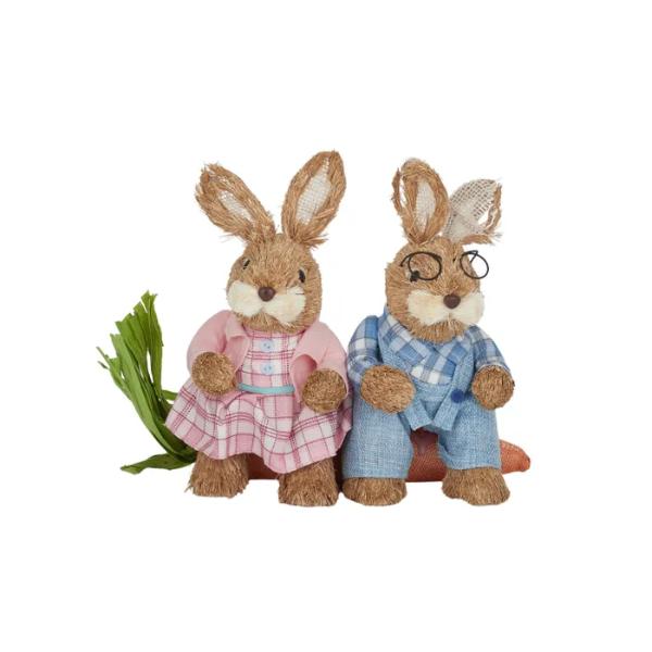 Pink & Blue Bunnies On Carrot Straw - 35cm x 26cm