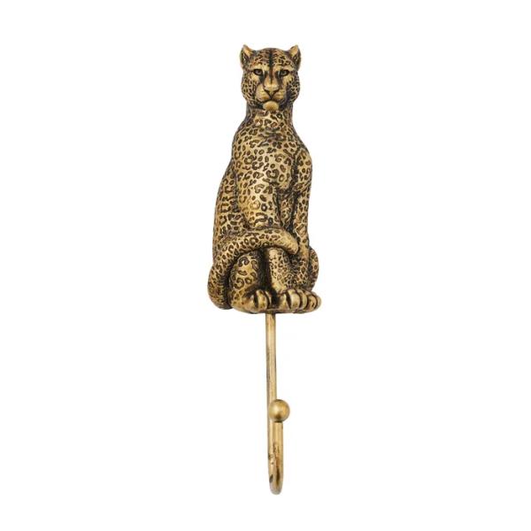Leo Gold Leopard Resin Wall Hook - 6cm x 15cm