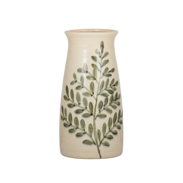 Natural Green Ceramic Fougere Vase - 13.5cm x 27cm