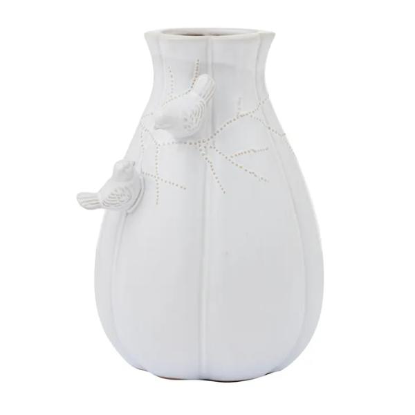 White Birds On A Ceramic Vase - 15cm x 22cm