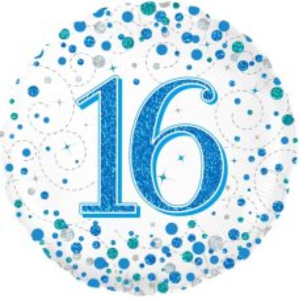 Blue Sparkling Fizz 16th Birthday Balloon - 18 inch