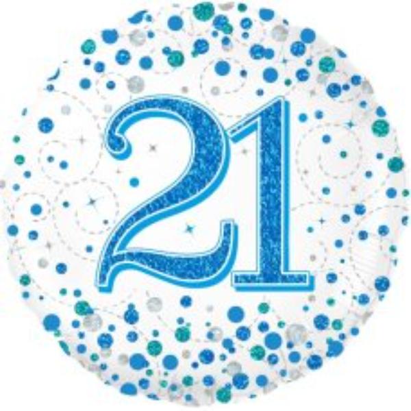 Blue Sparkling Fizz 21st Birthday Balloon - 18 inch