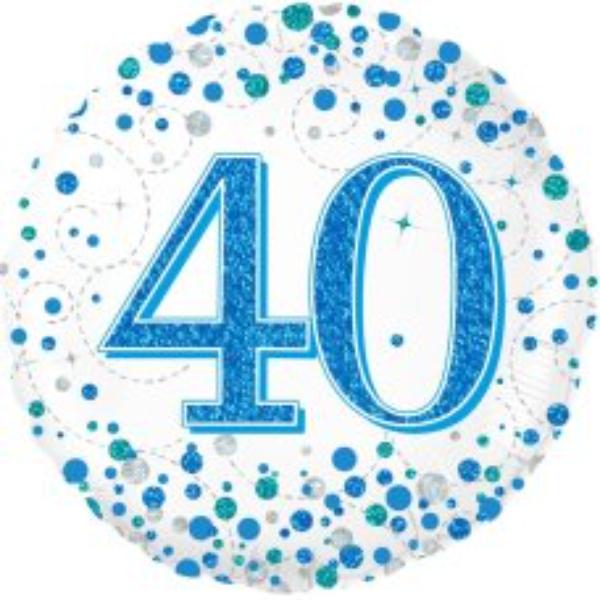 Blue Sparkling Fizz 40th Birthday Balloon - 18 inch