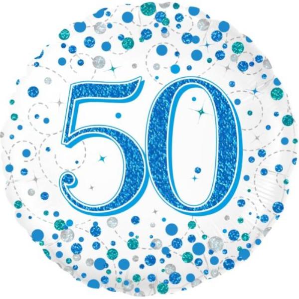 50th Birthday Sparkling Fizz Blue Foil Balloon - 18in
