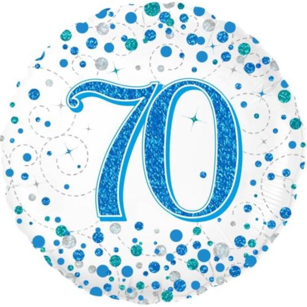 70th Birthday Sparkling Fizz Blue Foil Balloon - 18in