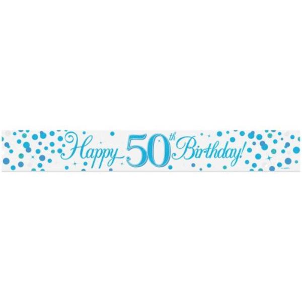 Happy 50th Birthday Sparkling Fizz Blue Banner