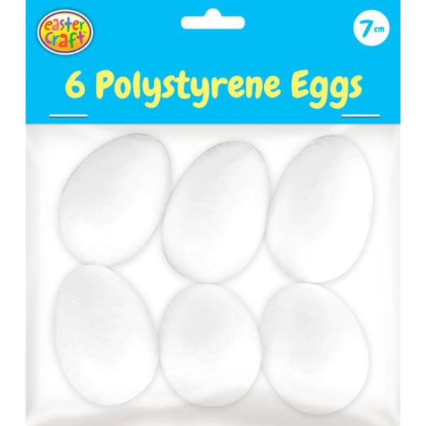 6 Pack Polystyrene Foam Eggs - 7cm