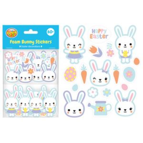 60 Pack Foam Printed Bunny Stickers