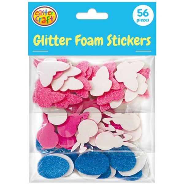 56 Pack Easter Glitter Foam Stickers