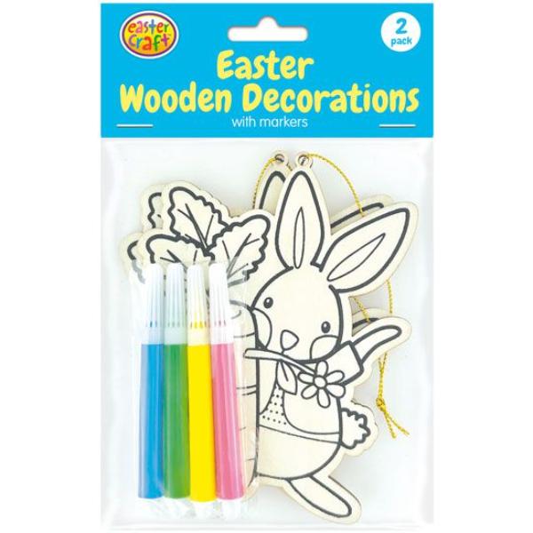 2 Pack Easter Wooden Decoration With Markers