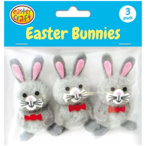 3 Pack Grey Easter Craft Bunnies