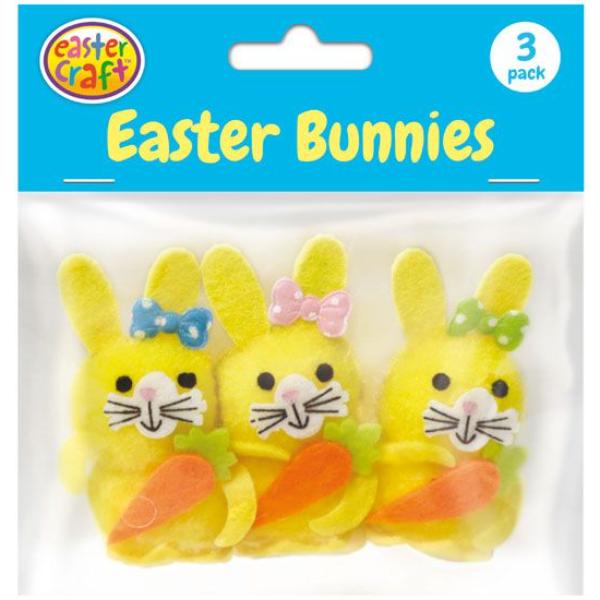 3 Pack Yellow Easter Craft Bunnies With Carrots