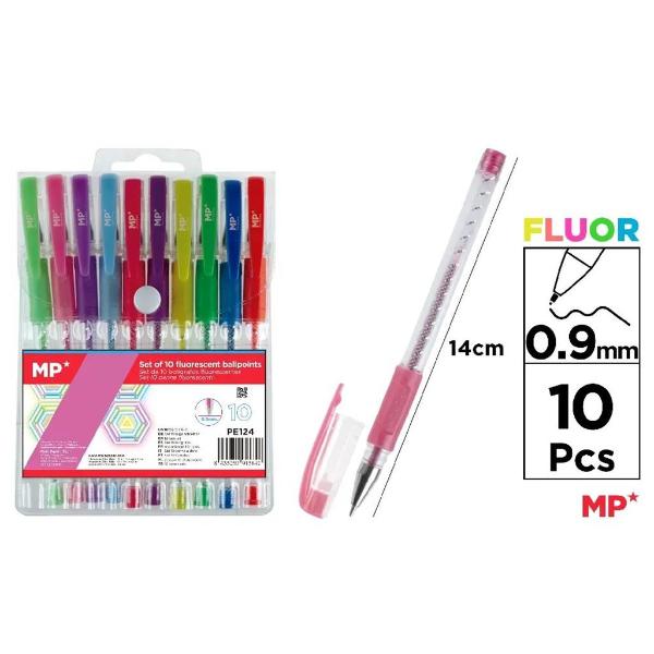10 Pack Fluorescent Ballpoint Pens