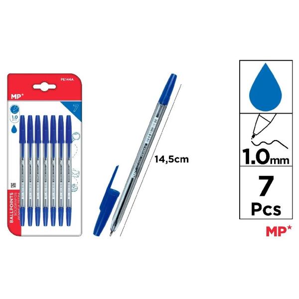 7 Pack Blue Ballpoint Pen - 1.0mm