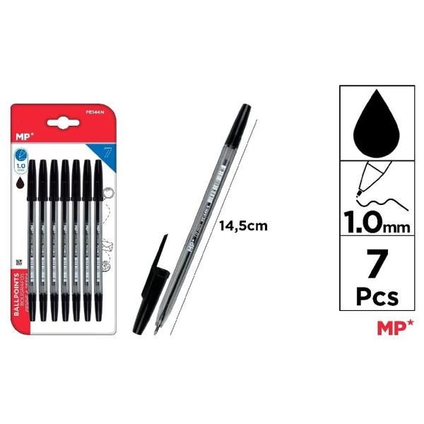 7 Pack Black Ballpoint Pen - 1.0mm