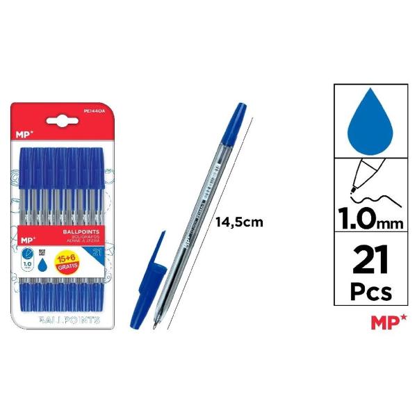 21 Pack Blue Ballpoint Pens