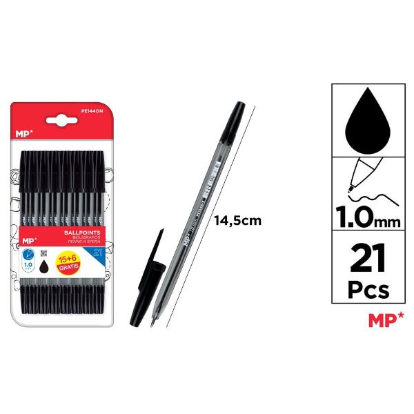 21 Pack Black Ballpoint Pens