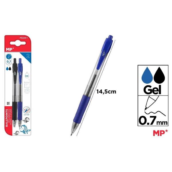 Blue & Black Gel Ink Ballpoint Pens - 0.7mm