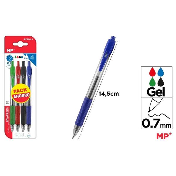 4 Pack Gel Ink Ballpoint Pens - 0.7mm