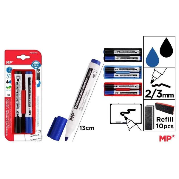 Blue & Black Bullet Tip Whiteboard Marker With Eraser