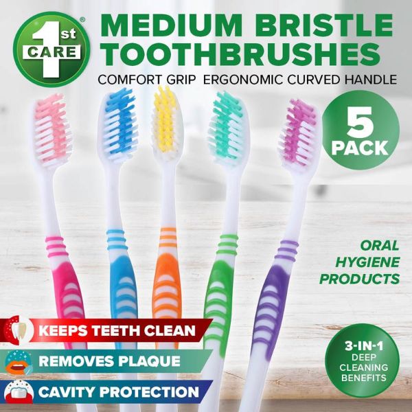 5 Pack Medium Bristle Toothbrushes