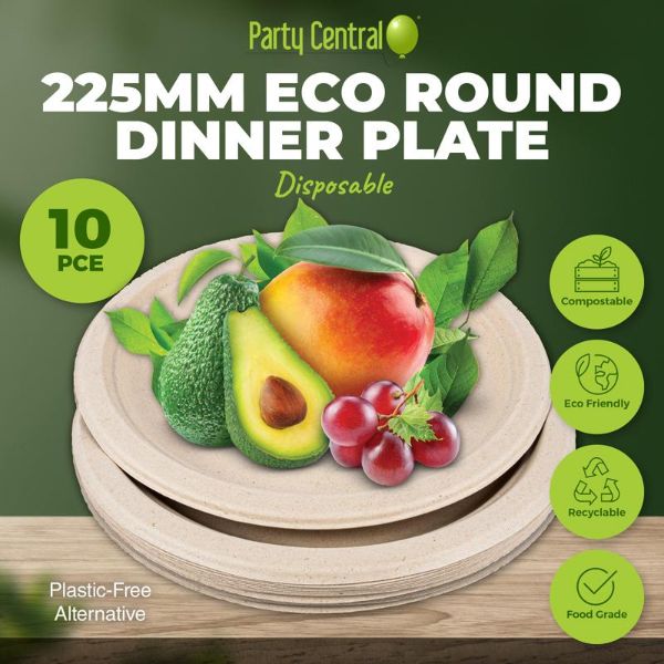 10 Pack Eco Friendly Round Wheat Straw Dinner Plates - 23cm