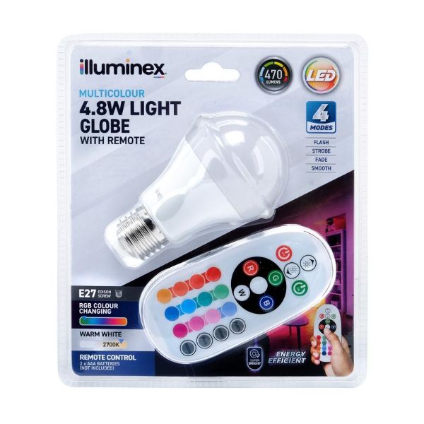 Illuminex Multicolour Light Globe With Remote - 4.8w