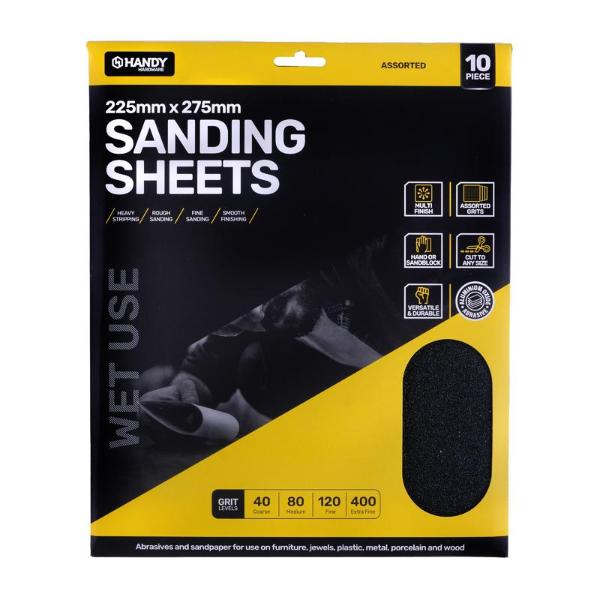 10 Pack Assorted Sandpaper - 22.5cm x 27.5cm