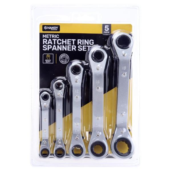 5 Pack Steel Metric Ratchet Ring Spanner Set