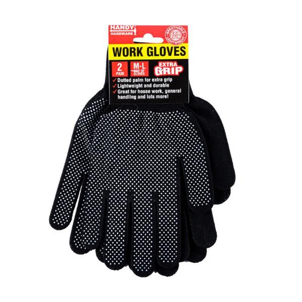 2 Pairs Black Gloves - Medium - Large