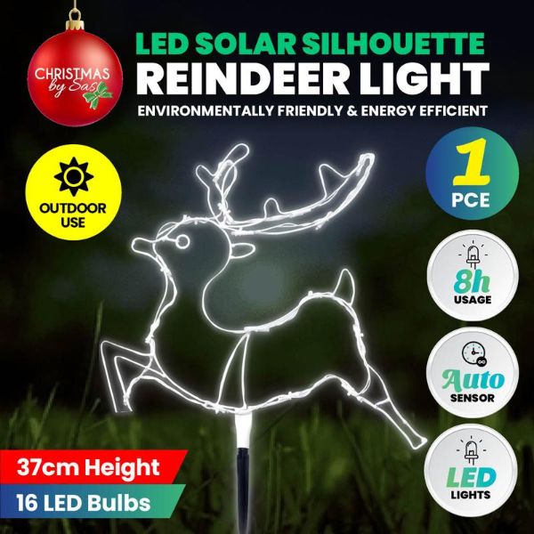 6 Cool White Led Silhouette Stake Reindeer - 47cm x 39cm