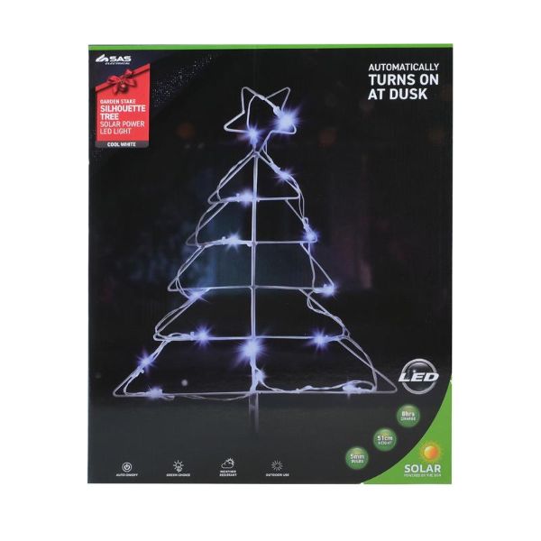 16 Cool White Led Silhouette Stake Christmas Tree Solar Light With 1.9m Lead - 43cm x 51cm