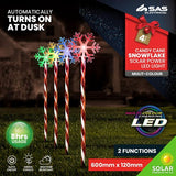 Load image into Gallery viewer, 4 Pack LED Snowflake Candy Cane Solar Light Stake - 12cm x 10cm x 60cm
