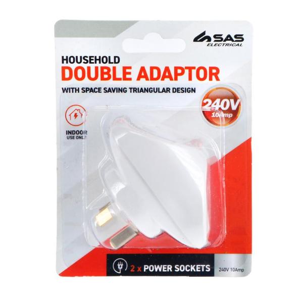 White Triangular 240V 10A Max Load Double Adaptor - 2400W