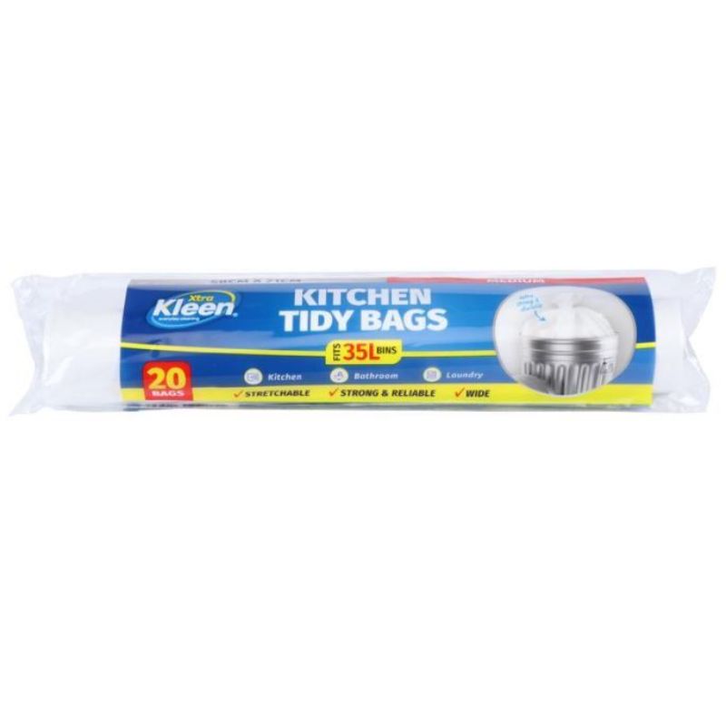 20 Pack White Bin Liner Tidy Garbage Bag - 35L