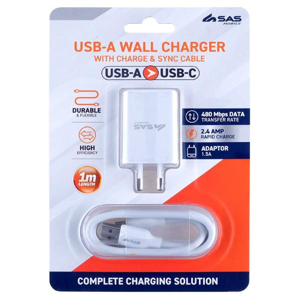 USB-A Wall Charger With Charge & Sync Cable - 100cm