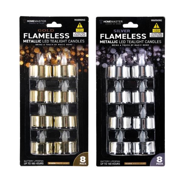 8 Pack Flameless Metallic Led Tealight Candles