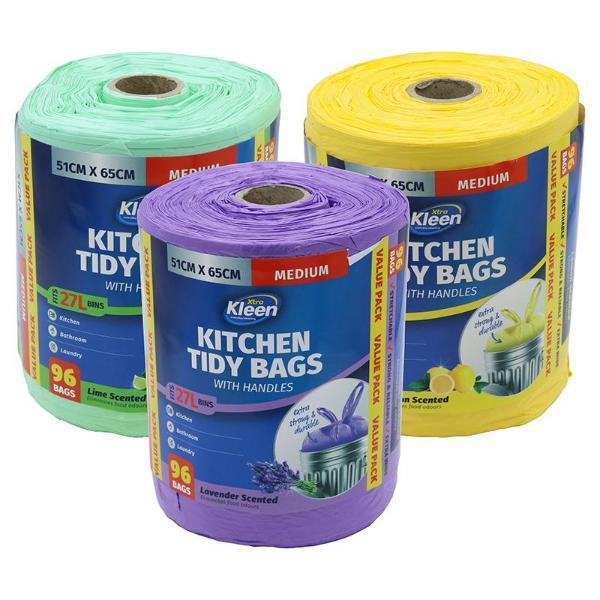 96 Bin Liner Kitchen Tidy Garbage Bags With Handle - 27L