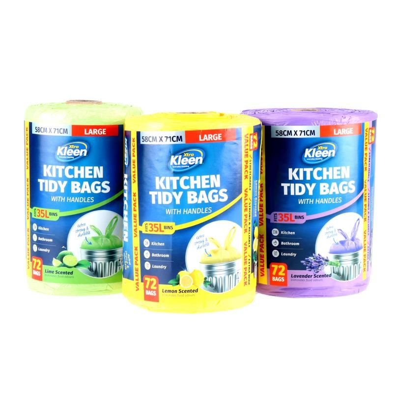72 Bin Liner Kitchen Tidy Garbage Bags With Handle - 35L