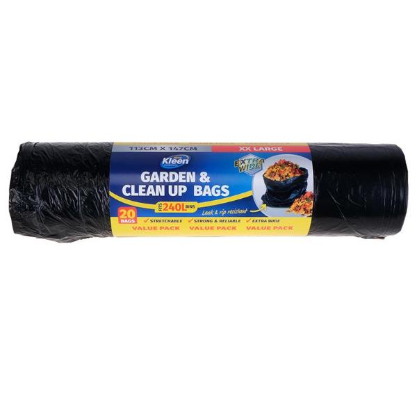 20 Pack 240L Black Bin Liner Garbage Bag - 113cm x 147cm