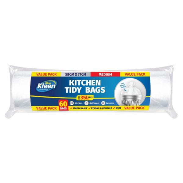 60 Pack 35L White Bin Liner Garbage Bag - 58cm x 71cm