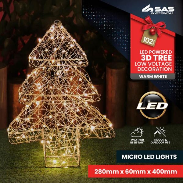 102 Warm White Led 3D Decorative Christmas Tree - 28cm x 6cm x 40cm
