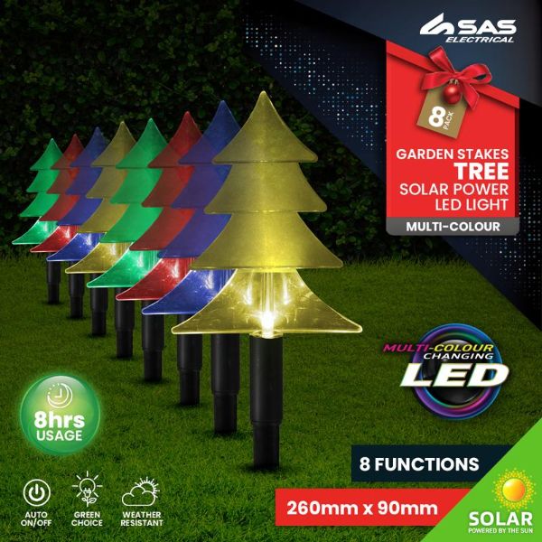 8 Pack Multicolour Solar Light Tree Stakes - 26cm x 9cm