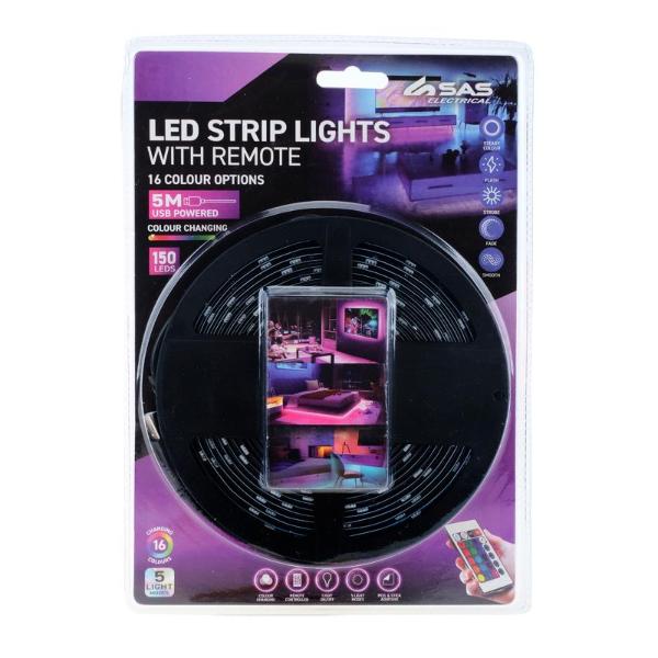 5 Feature Modes Usb Powered Led Strip Light With Remote - 500cm